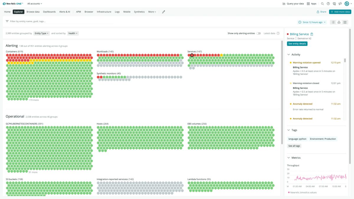 New Relic infrastructure monitoring overview