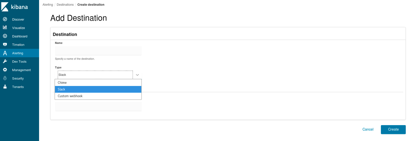kibana add destination