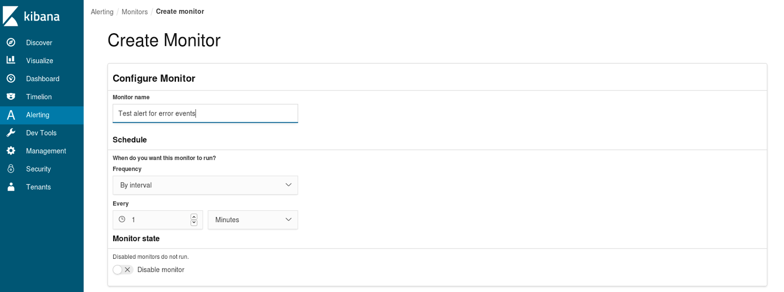 kibana create monitor